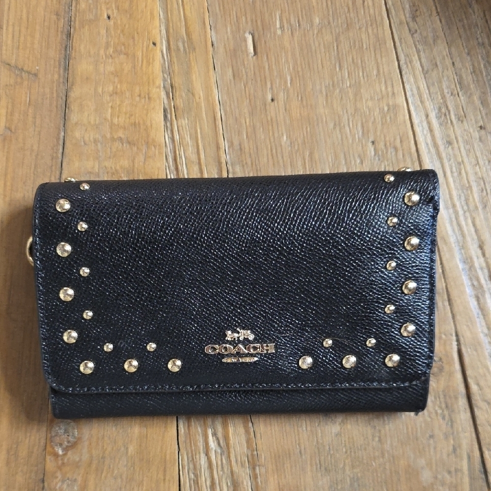 Coach Black Border Stud Flap Wallet with Gold Accents EXCELLENT condition
